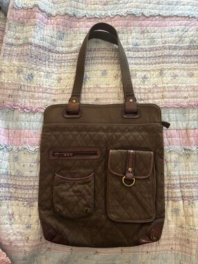 Vera Bradley Quilted Brown Shoulder Bag with Front Pockets